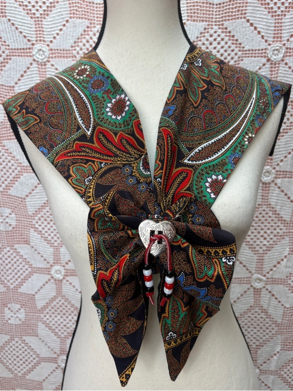 Paisley Print Neck Scarf in Green and Black